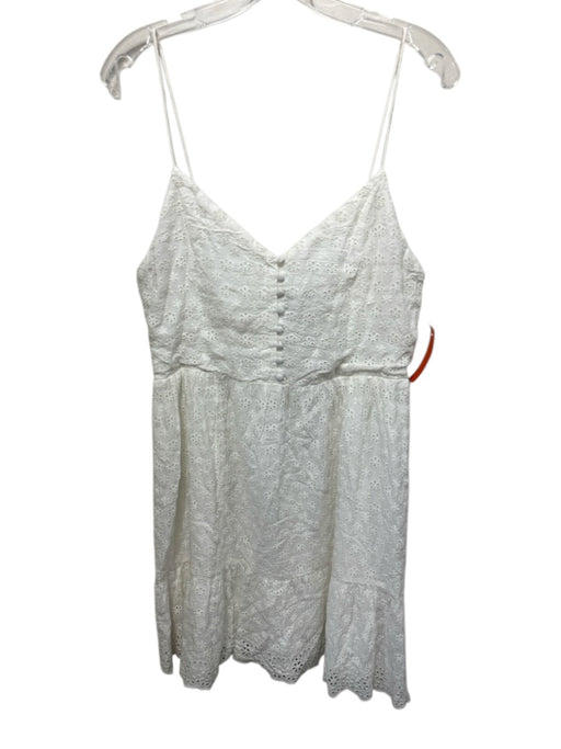 Alice + Olivia Size 12 White Viscose Spaghetti Strap Floral Eyelet Mini Dress White / 12