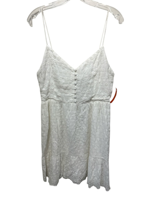 Alice + Olivia Size 12 White Viscose Spaghetti Strap Floral Eyelet Mini Dress White / 12