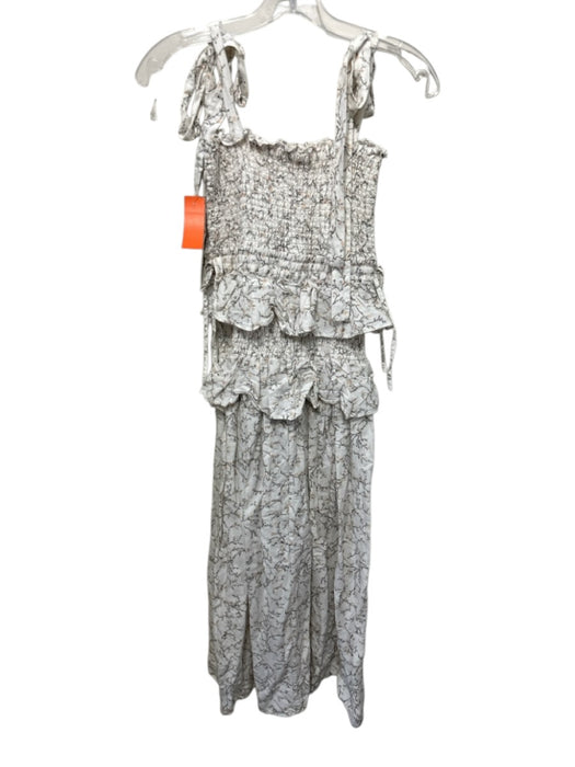Shona Joy Size 2 Cream, Yellow, Gray Linen & Viscose Shoulder Tie Midi Dress Cream, Yellow, Gray / 2