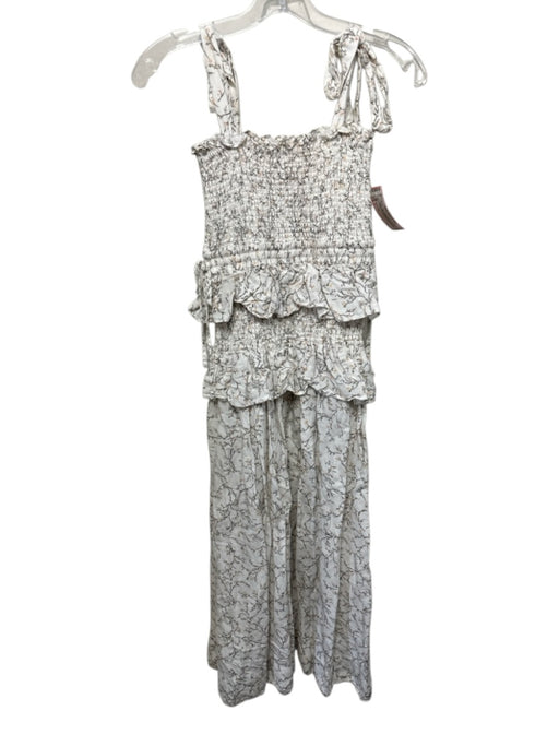 Shona Joy Size 2 Cream, Yellow, Gray Linen & Viscose Shoulder Tie Midi Dress Cream, Yellow, Gray / 2