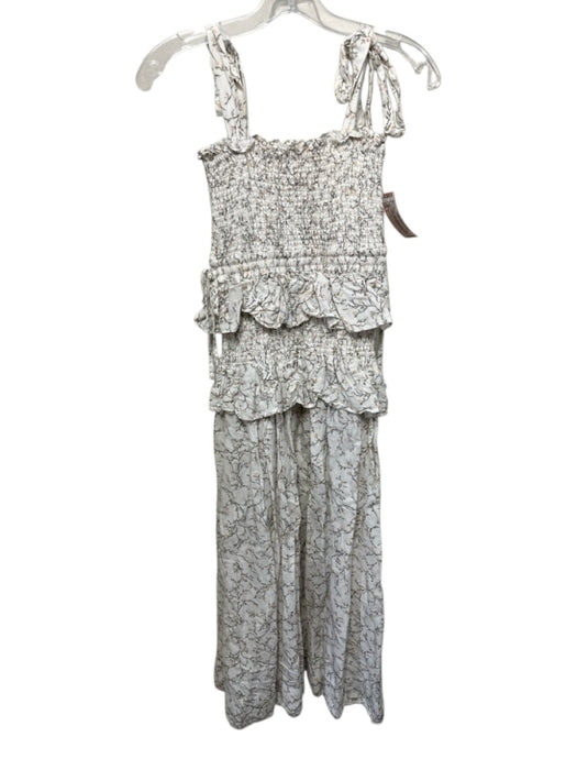 Shona Joy Size 2 Cream, Yellow, Gray Linen & Viscose Shoulder Tie Midi Dress Cream, Yellow, Gray / 2