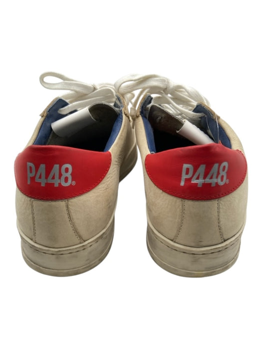 P448 Shoe Size 42 Beige & Red Leather Perforated lace up Low Top Sneakers Beige & Red / 42