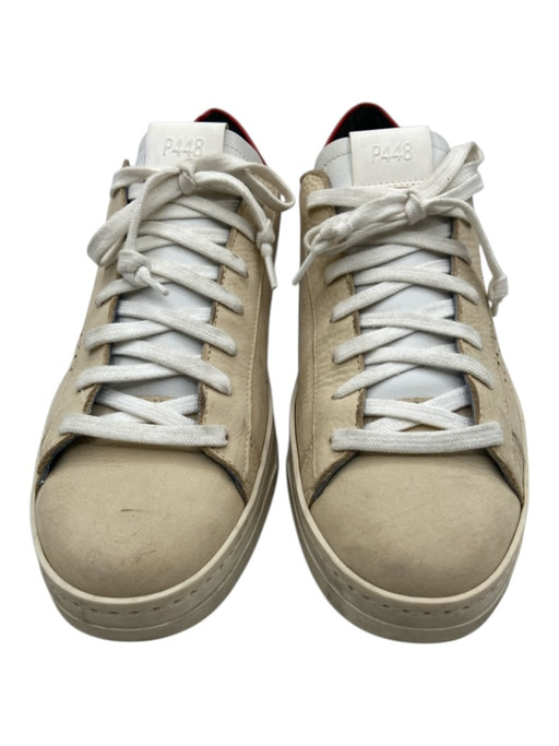 P448 Shoe Size 42 Beige & Red Leather Perforated lace up Low Top Sneakers Beige & Red / 42