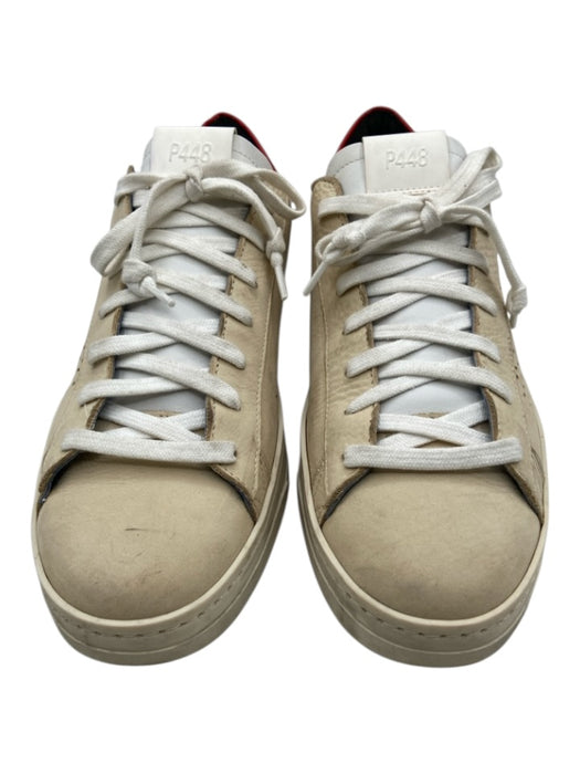 P448 Shoe Size 42 Beige & Red Leather Perforated lace up Low Top Sneakers Beige & Red / 42