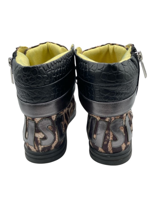 Justcavalli Shoe Size 38 Black & Brown Embossed Leather Satin High Top Sneakers Black & Brown / 38