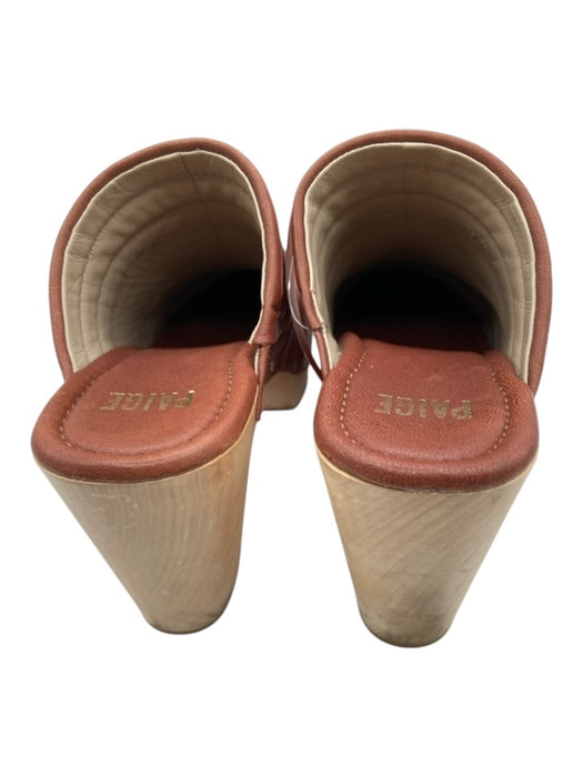 Paige Shoe Size 9 Brown & Beige Leather Wood Sole Stud Detail Clog Mules Brown & Beige / 9