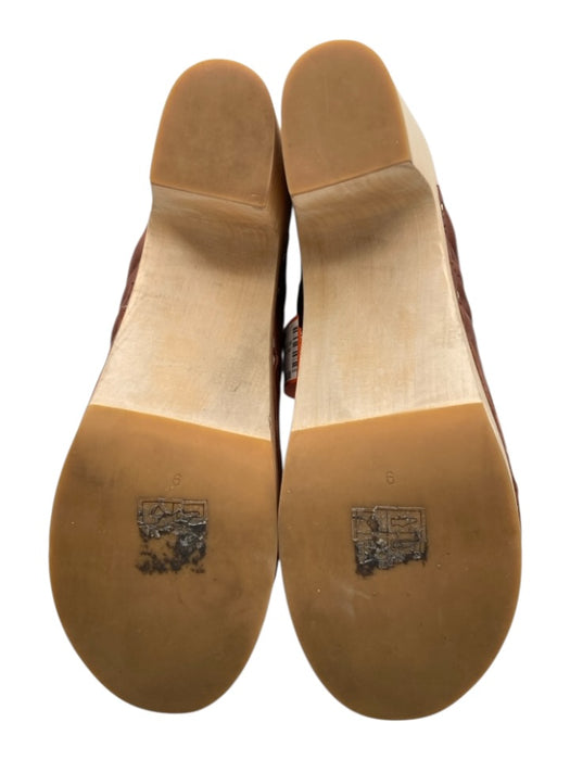 Paige Shoe Size 9 Brown & Beige Leather Wood Sole Stud Detail Clog Mules Brown & Beige / 9