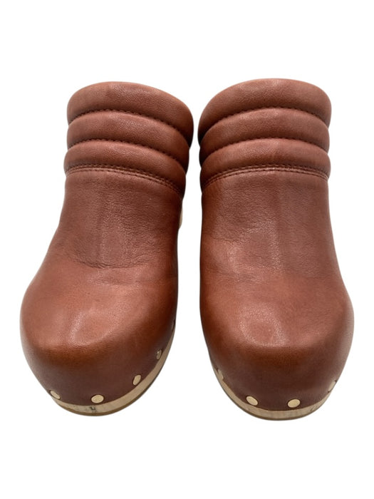 Paige Shoe Size 9 Brown & Beige Leather Wood Sole Stud Detail Clog Mules Brown & Beige / 9