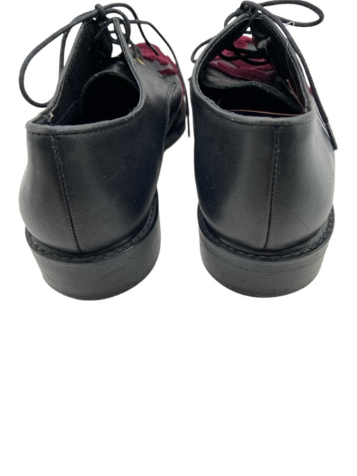 Miista Shoe Size 36 Black & Burgundy Leather & Velvet Lace Up Almond Toe Loafers Black & Burgundy / 36