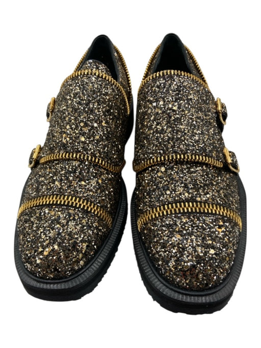 Giuseppe Zanotti Shoe Size 40 Black & Gold Glitter Zipper Detail Buckles Loafers Black & Gold / 40
