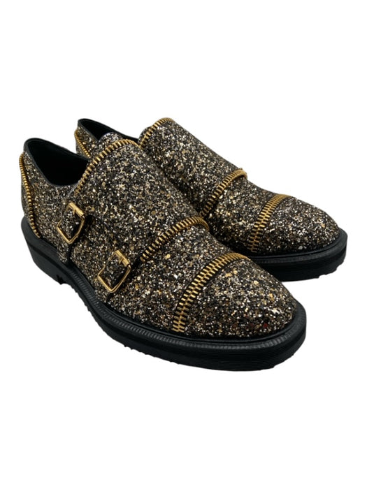 Giuseppe Zanotti Shoe Size 40 Black & Gold Glitter Zipper Detail Buckles Loafers Black & Gold / 40