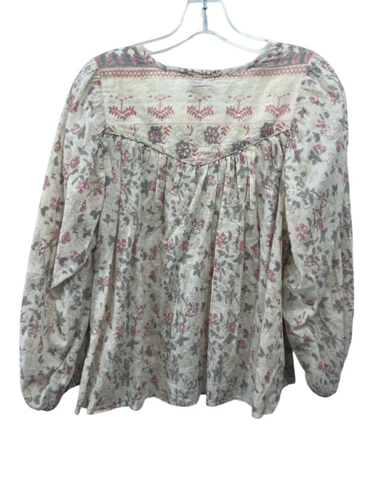 Cleobella Size XS Cream, Pink, Gray Cotton Long puff sleeve Floral Print Top Cream, Pink, Gray / XS