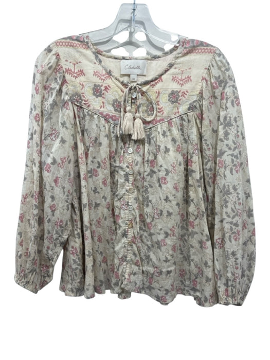 Cleobella Size XS Cream, Pink, Gray Cotton Long puff sleeve Floral Print Top Cream, Pink, Gray / XS