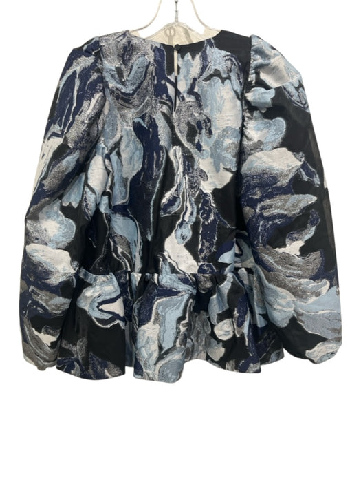 Stine Goya Size M Silver, Blue, Black Polyester & Polyamide Long puff sleeve Top Silver, Blue, Black / M