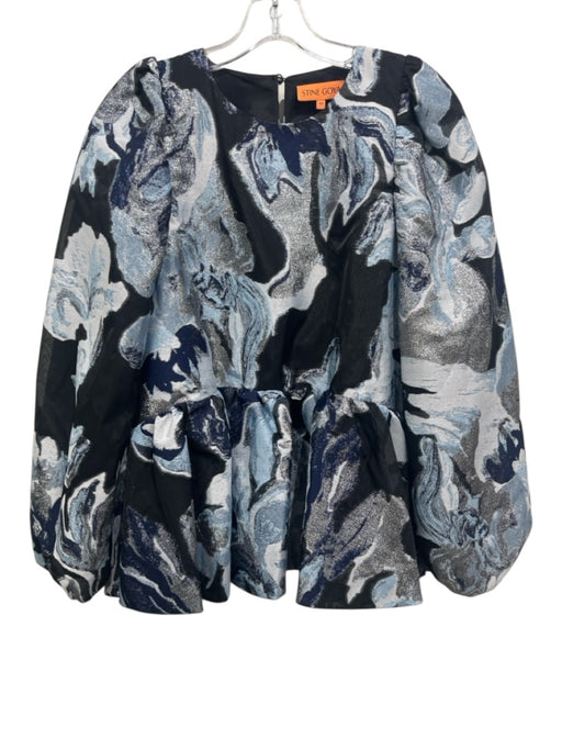 Stine Goya Size M Silver, Blue, Black Polyester & Polyamide Long puff sleeve Top Silver, Blue, Black / M