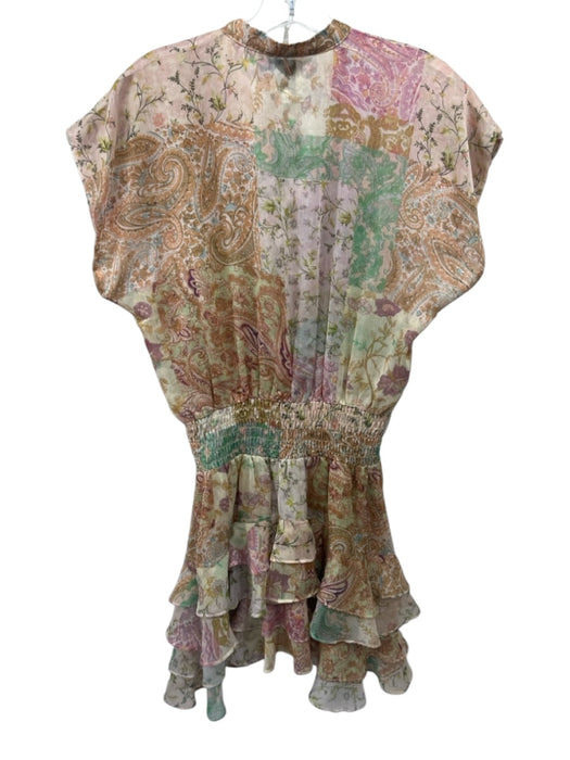Misa Size XS Beige, Green, Pink Polyester Cap Sleeve Floral Print Buttons Top Beige, Green, Pink / XS