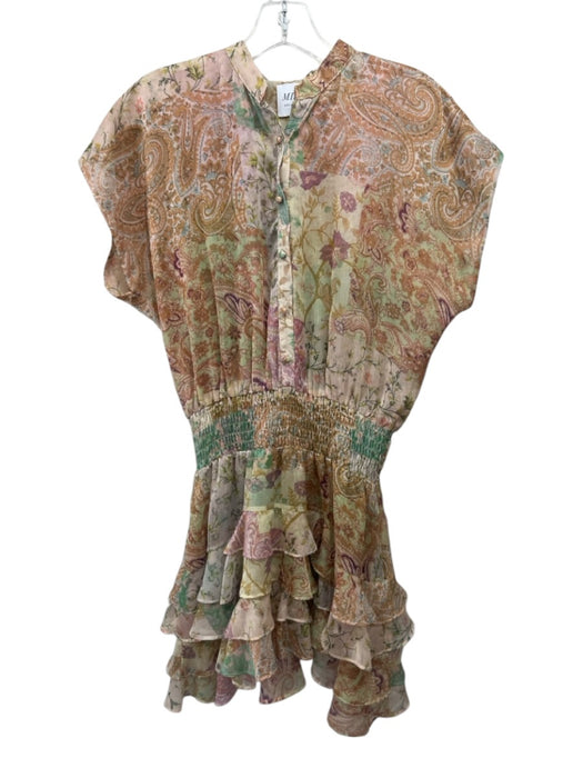 Misa Size XS Beige, Green, Pink Polyester Cap Sleeve Floral Print Buttons Top Beige, Green, Pink / XS