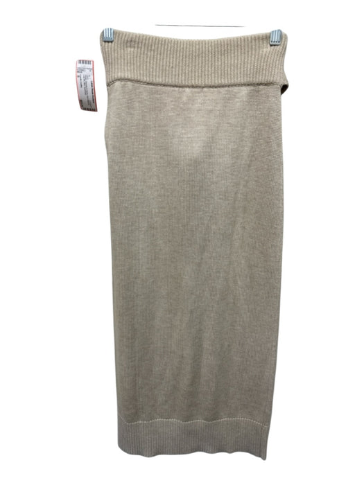 Camila Coelho Size S Beige Viscose & Nylon Knit Waist tie Leg Slit Midi Skirt Beige / S