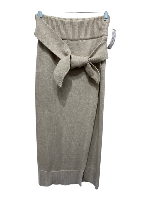 Camila Coelho Size S Beige Viscose & Nylon Knit Waist tie Leg Slit Midi Skirt Beige / S