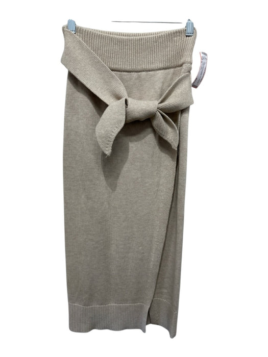 Camila Coelho Size S Beige Viscose & Nylon Knit Waist tie Leg Slit Midi Skirt Beige / S