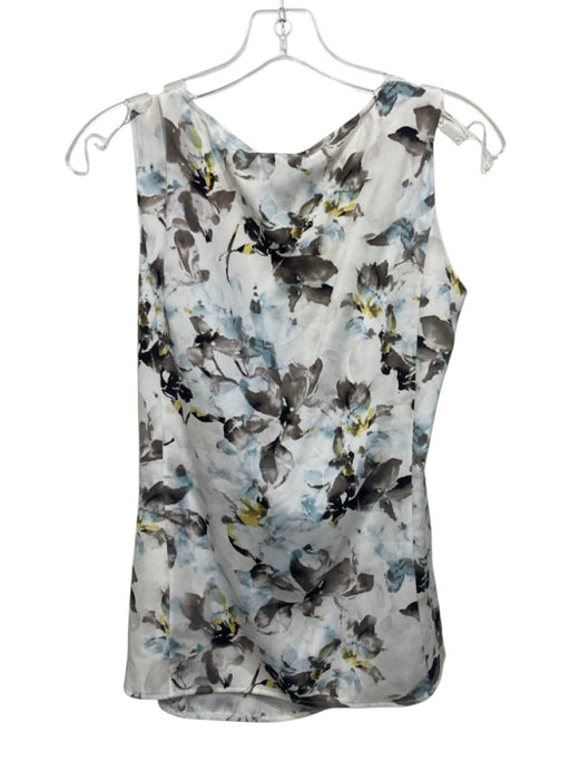 St. John Size 8 White, Gray, Yellow Silk Sleeveless Tank Floral Print Wrap Top White, Gray, Yellow / 8