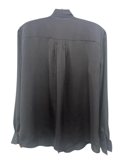 Lafayette 148 Size M Black Polyester Long Sleeve Pintuck Neck Tie Blouse Top Black / M