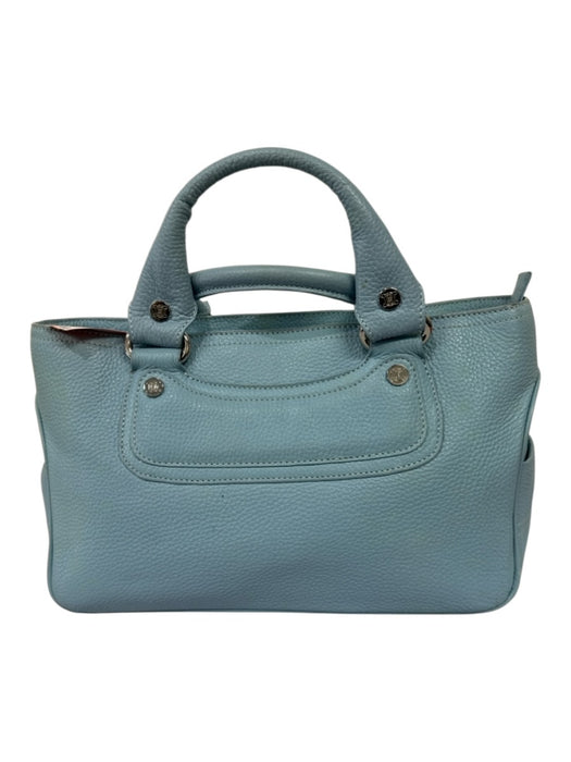 Celine Light Blue Pebble Leather Top Handles Silver Hardware Zip Top Hand Bag Light Blue / S