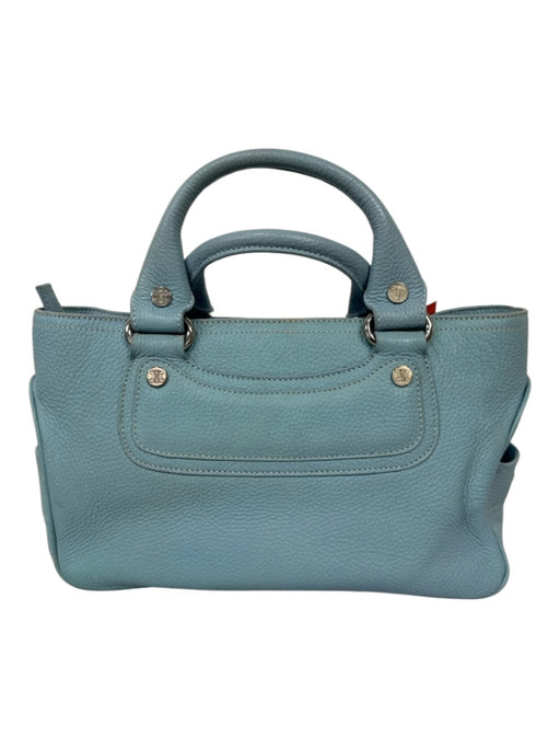 Celine Light Blue Pebble Leather Top Handles Silver Hardware Zip Top Hand Bag Light Blue / S