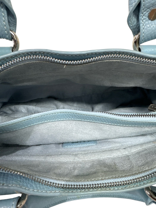 Celine Light Blue Pebble Leather Top Handles Silver Hardware Zip Top Hand Bag Light Blue / S