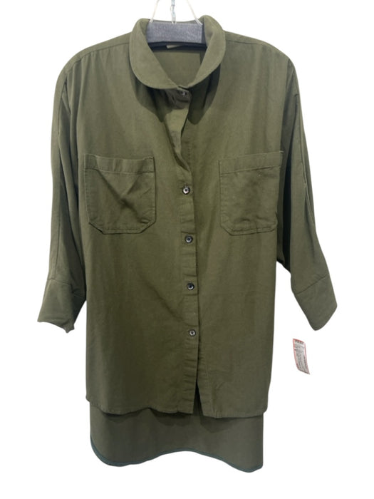 Megan Huntz Size M Olive Green 3/4 Sleeve Tunic Buttons Long Top Olive Green / M