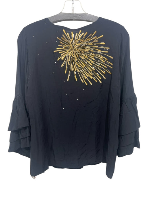 Figue Size M Black & Gold Viscose 3/4 Trumpet Sleeve Embroidered Sequins Top Black & Gold / M