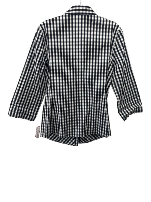 Lafayette 148 Size 10 Black & White Cotton & Nylon 1/2 Sleeve Gingham Blouse Top Black & White / 10