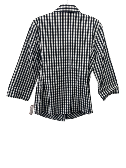 Lafayette 148 Size 10 Black & White Cotton & Nylon 1/2 Sleeve Gingham Blouse Top Black & White / 10