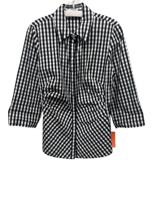 Lafayette 148 Size 10 Black & White Cotton & Nylon 1/2 Sleeve Gingham Blouse Top Black & White / 10