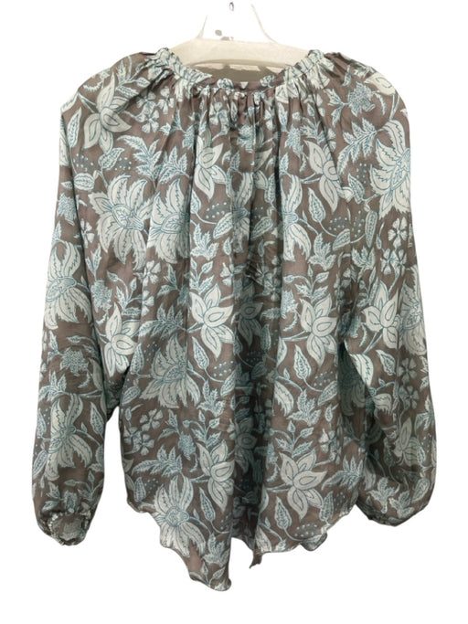 Hannah Size 1/S Light brown & blue Silk Long Sleeve Botanical Print Top Light brown & blue / 1/S