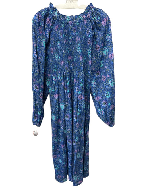 Bella Tu Size L Blue, Green, Purple Cotton Long puff sleeve Floral Print Dress Blue, Green, Purple / L