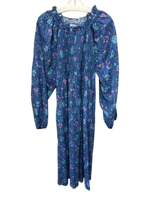 Bella Tu Size L Blue, Green, Purple Cotton Long puff sleeve Floral Print Dress Blue, Green, Purple / L