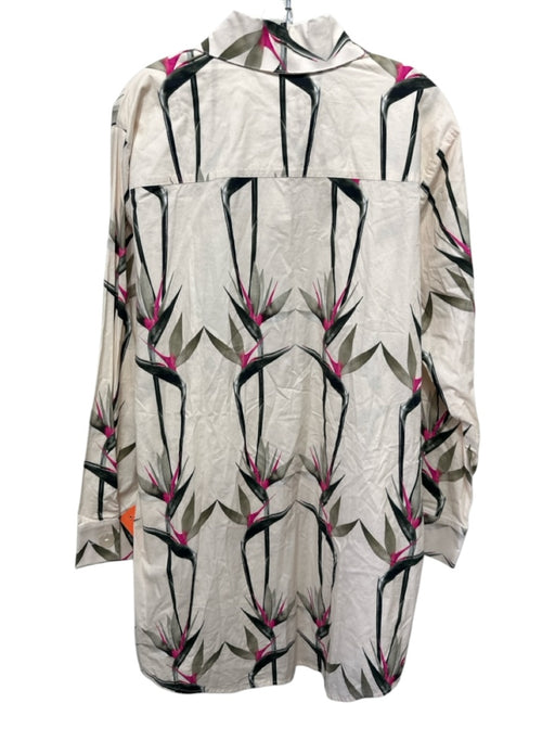 The Lulo Project Size L Beige, Pink, Green Cotton Long Sleeve Buttons Dress Beige, Pink, Green / L