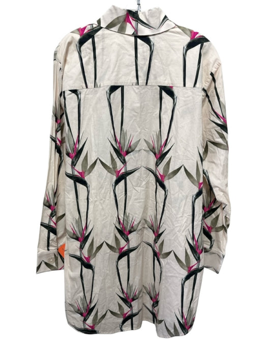 The Lulo Project Size L Beige, Pink, Green Cotton Long Sleeve Buttons Dress Beige, Pink, Green / L