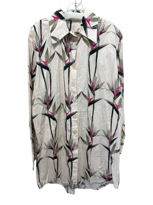 The Lulo Project Size L Beige, Pink, Green Cotton Long Sleeve Buttons Dress Beige, Pink, Green / L