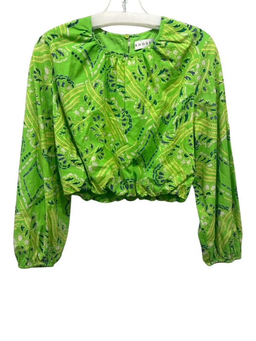 Rhode Size S Green, Blue, Yellow Organic Cotton Long puff sleeve Bubble Hem Top Green, Blue, Yellow / S