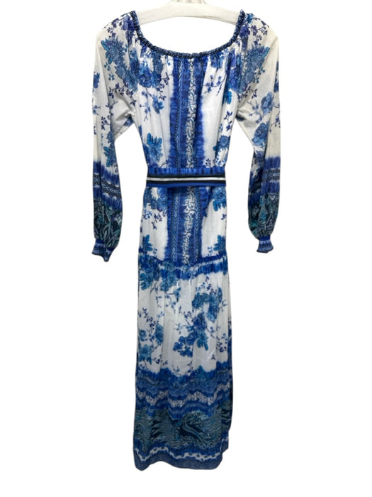 Hale Bob Size XS Blue & White Cotton Blend Long puff sleeve Floral Print Dress Blue & White / XS