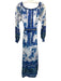 Hale Bob Size XS Blue & White Cotton Blend Long puff sleeve Floral Print Dress Blue & White / XS