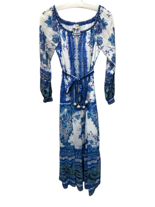 Hale Bob Size XS Blue & White Cotton Blend Long puff sleeve Floral Print Dress Blue & White / XS