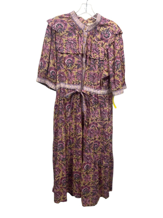 Lola Australia Size XL Purple, Green, Yellow Cotton Short Sleeve Floral Dress Purple, Green, Yellow / XL