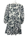 Farm Rio Size XS Black & White Cotton Long puff sleeve Floral Swiss Dot Dress Black & White / XS