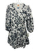 Farm Rio Size XS Black & White Cotton Long puff sleeve Floral Swiss Dot Dress Black & White / XS
