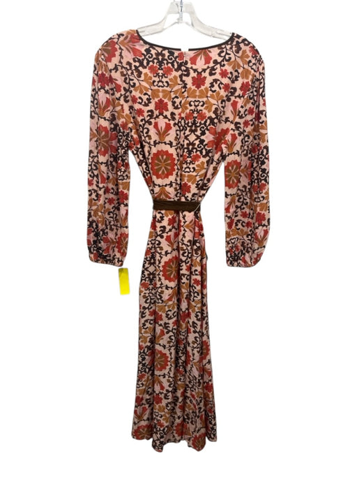 LaRoque Size Small Orange, Pink, Brown Polyester Long Sleeve Floral Maxi Dress Orange, Pink, Brown / Small