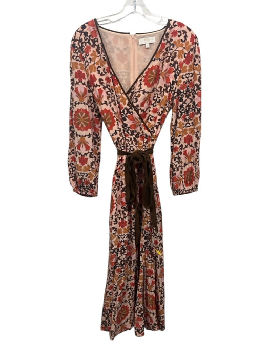 LaRoque Size Small Orange, Pink, Brown Polyester Long Sleeve Floral Maxi Dress Orange, Pink, Brown / Small