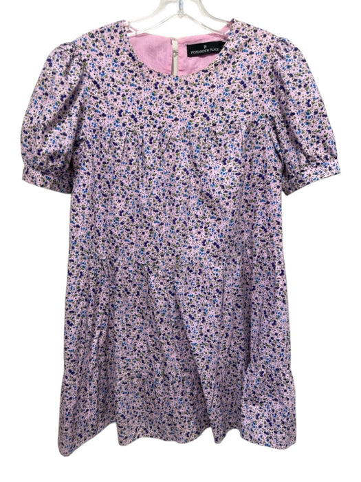 Pomander Place Size XS Purple, Blue, Green Cotton Short Sleeve Floral Dress Purple, Blue, Green / XS
